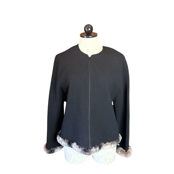 VTG DD Collection Wool Rabbit Hair Trim Blazer Womens Size 4 Black Full Zip - Picture 1 of 8